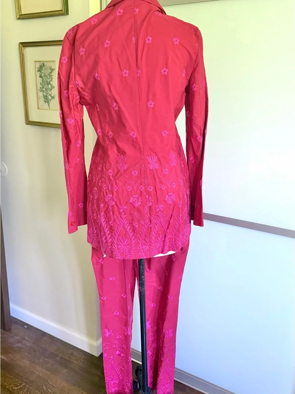 Vintage Romeo Gigli Magenta Floral Embroidered Blazer and Pants Coord Set  NWT